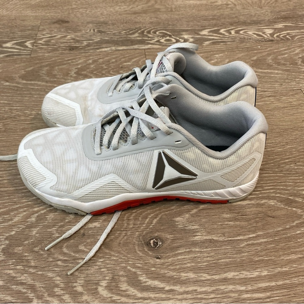 Reebok White and Gray Sneakers with Red Soles